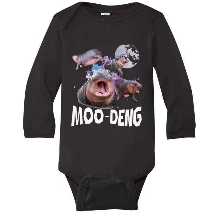 Famous Baby Pygmy Hippo Moo Deng Funny For Animal Lover Baby Long Sleeve Bodysuit