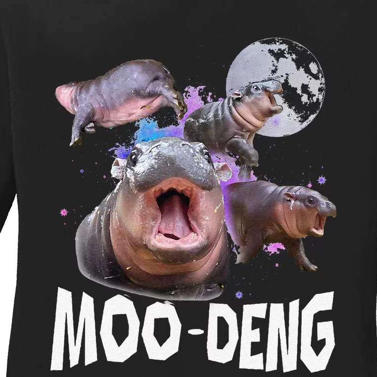 Famous Baby Pygmy Hippo Moo Deng Funny For Animal Lover Ladies Long Sleeve Shirt