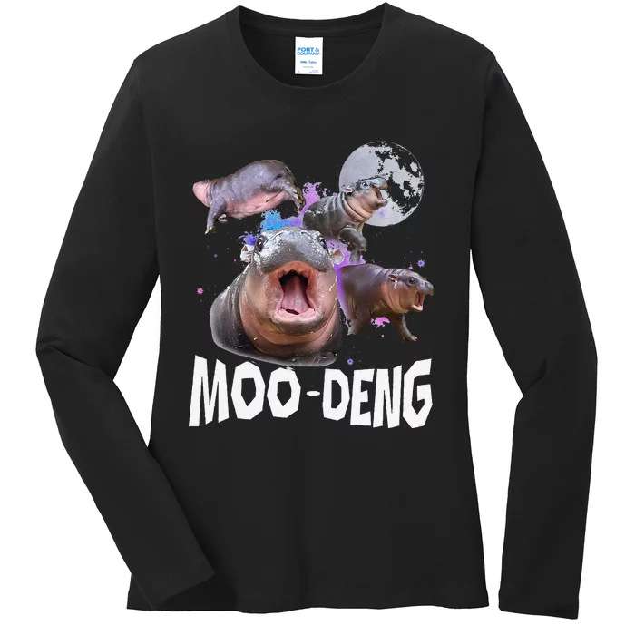 Famous Baby Pygmy Hippo Moo Deng Funny For Animal Lover Ladies Long Sleeve Shirt