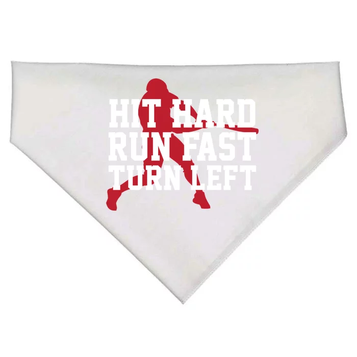 Funny Baseball Player Humor Hit Hard Run Fast Turn Left Gift USA-Made Doggie Bandana