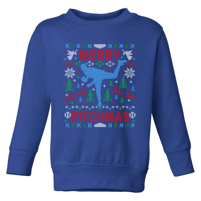 Funny Baseball Pitcher Ugly Christmas Sweater Party Gift Toddler Sweatshirt