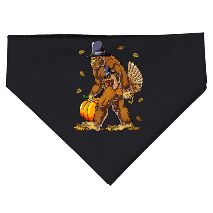 Funny Bigfoot Pilgrim Turkey Pumpkin Thanksgiving Day USA-Made Doggie Bandana