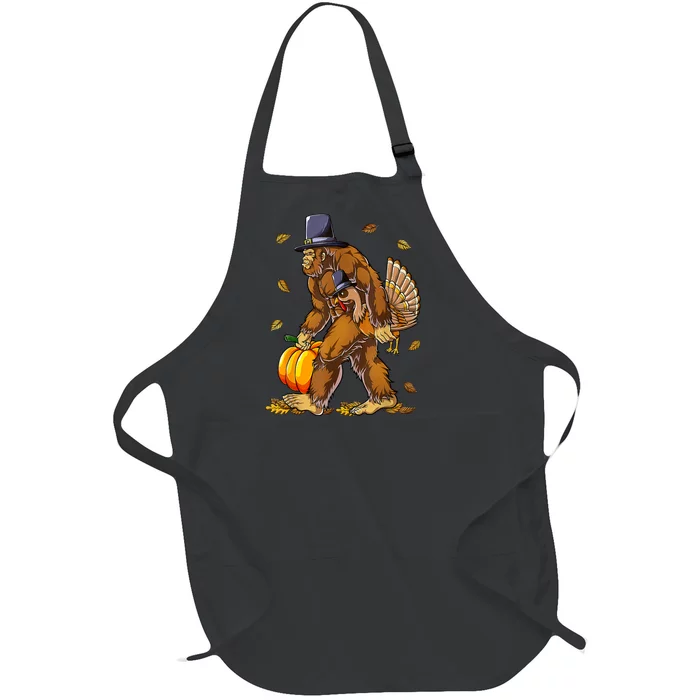 Funny Bigfoot Pilgrim Turkey Pumpkin Thanksgiving Day Full-Length Apron With Pocket