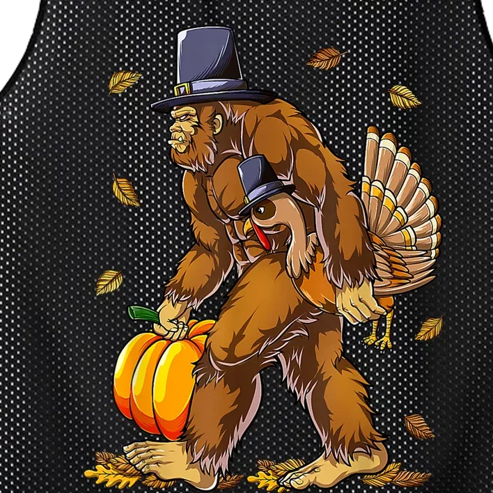 Funny Bigfoot Pilgrim Turkey Pumpkin Thanksgiving Day Mesh Reversible Basketball Jersey Tank