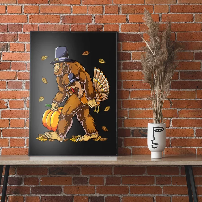 Funny Bigfoot Pilgrim Turkey Pumpkin Thanksgiving Day Poster