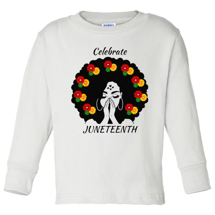 Funny  Black Queen Afro Melanin Dripping Juneteenth Toddler Long Sleeve Shirt