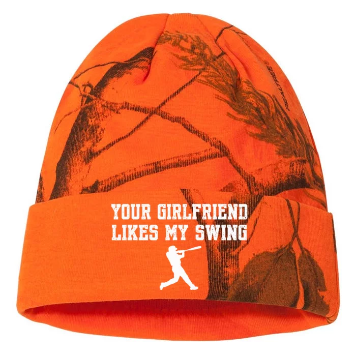 Funny Baseball Quote Your Girlfriend Likes My Swing Yo.Uth Kati - 12in Camo Beanie