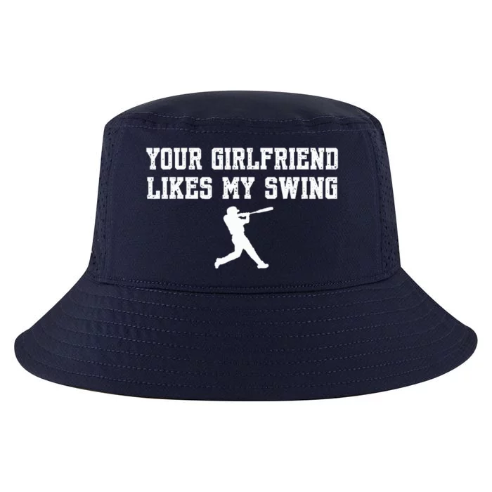 Funny Baseball Quote Your Girlfriend Likes My Swing Yo.Uth Cool Comfort Performance Bucket Hat