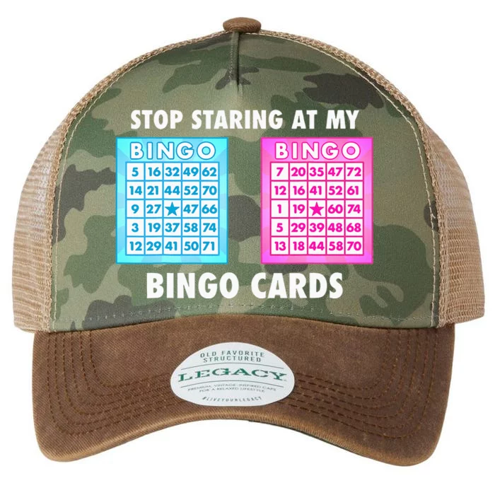 Funny Bingo Queen Stop Staring At My Bingo Cards Legacy Tie Dye Trucker Hat