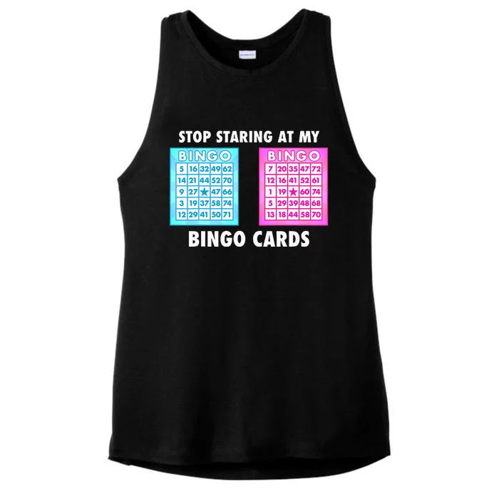 Funny Bingo Queen Stop Staring At My Bingo Cards Ladies Tri-Blend Wicking Tank