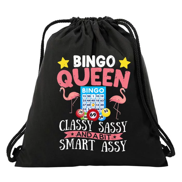 Funny Bingo Queen Bingo Flamingo Mothers Day Drawstring Bag