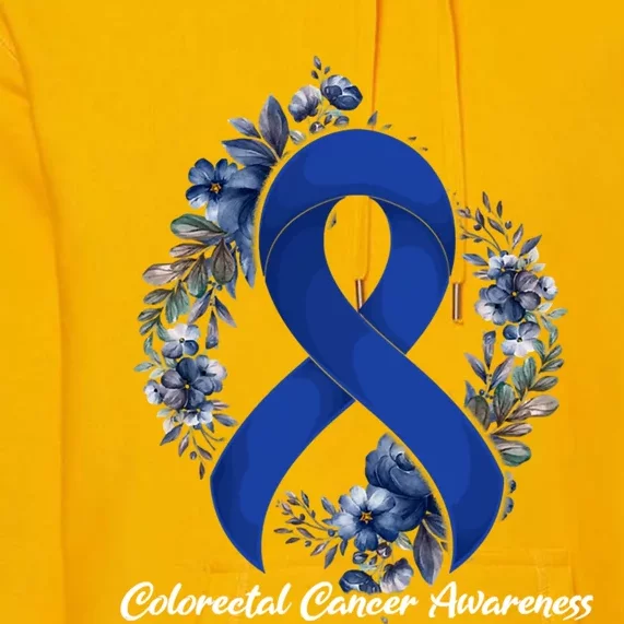 Floral Blue Ribbon Flower Colon Cancer Awareness Meaningful Gift Premium Hoodie