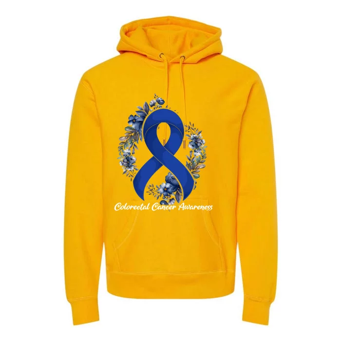 Floral Blue Ribbon Flower Colon Cancer Awareness Meaningful Gift Premium Hoodie