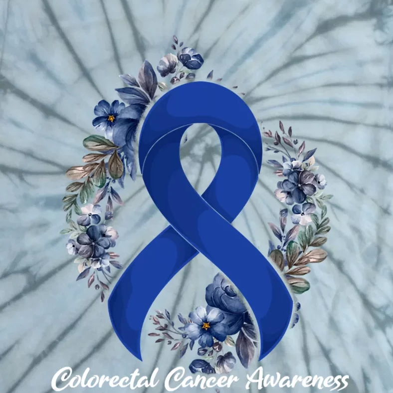 Floral Blue Ribbon Flower Colon Cancer Awareness Meaningful Gift Tie-Dye T-Shirt