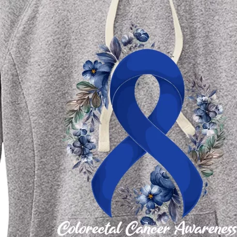 Floral Blue Ribbon Flower Colon Cancer Awareness Meaningful Gift Women's Fleece Hoodie