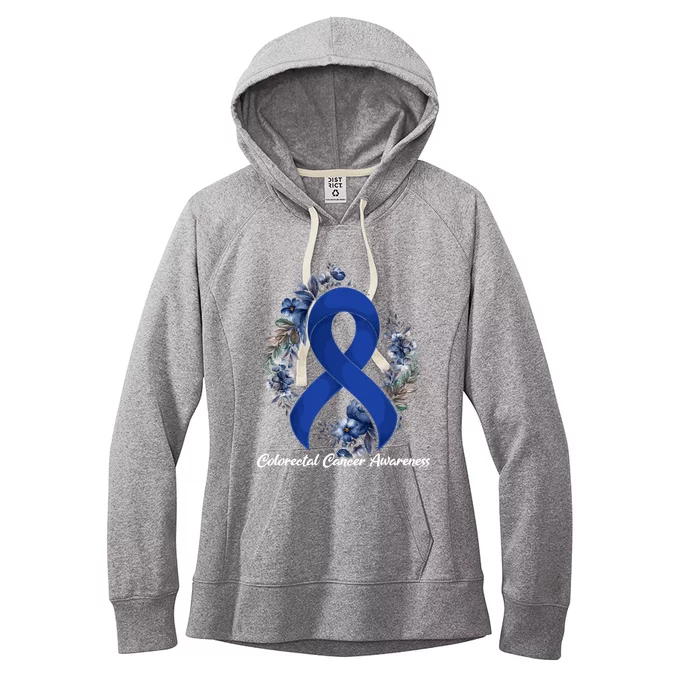 Floral Blue Ribbon Flower Colon Cancer Awareness Meaningful Gift Women's Fleece Hoodie