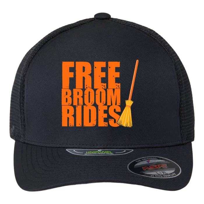 Free Broom Rides Funny Halloween Flexfit Unipanel Trucker Cap