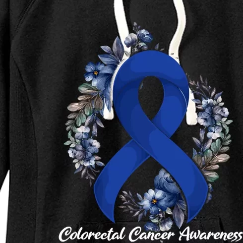 Floral Blue Ribbon Flower Colon Cancer Awareness Gift Women's Fleece Hoodie