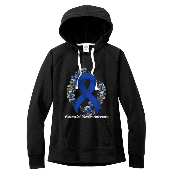 Floral Blue Ribbon Flower Colon Cancer Awareness Gift Women's Fleece Hoodie