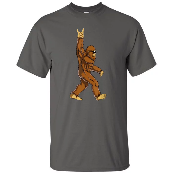 Funny Bigfoot Rock On Sasquatch Rock And Roll Gift Tall T-Shirt