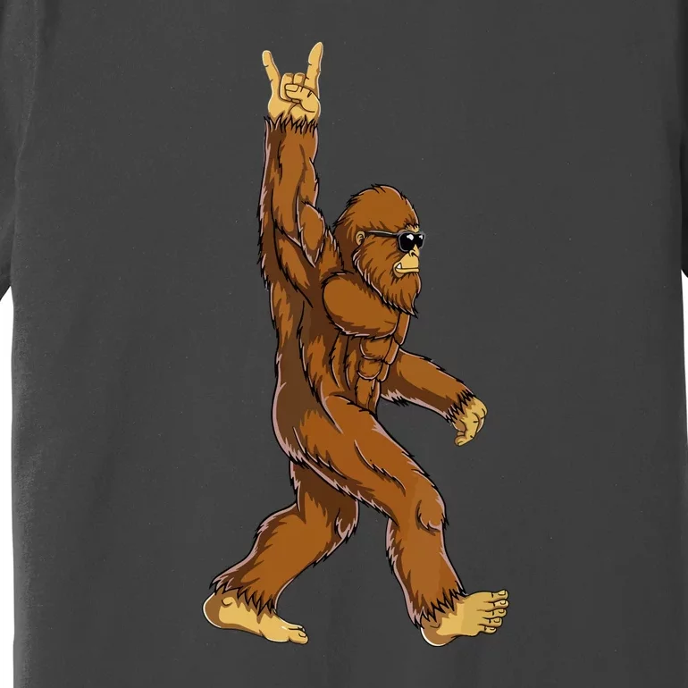 Funny Bigfoot Rock On Sasquatch Rock And Roll Gift Premium T-Shirt