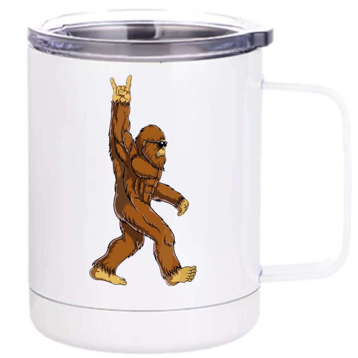 Funny Bigfoot Rock On Sasquatch Rock And Roll Gift Front & Back 12oz Stainless Steel Tumbler Cup