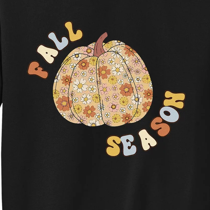 Fall Babe Retro Groovy Smile Face Autumn Leave Leopard Fall Tall Sweatshirt