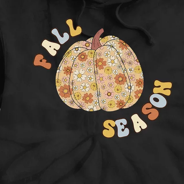 Fall Babe Retro Groovy Smile Face Autumn Leave Leopard Fall Tie Dye Hoodie