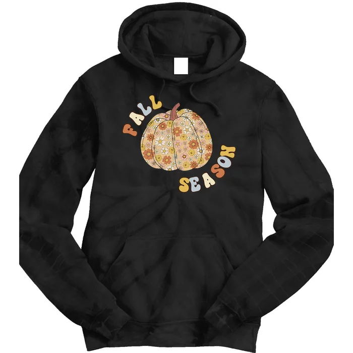 Fall Babe Retro Groovy Smile Face Autumn Leave Leopard Fall Tie Dye Hoodie