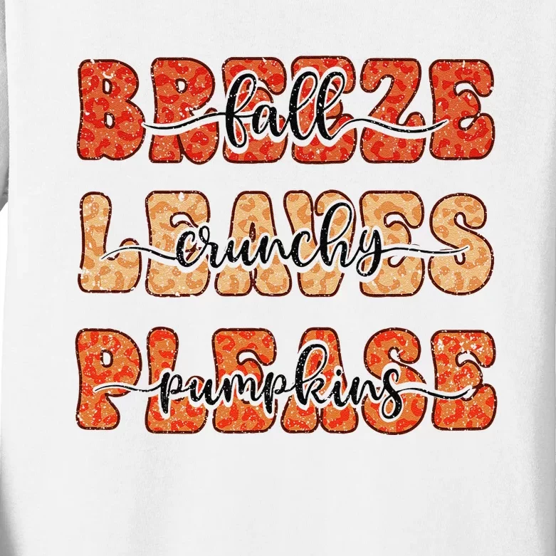 Fall Babe Retro Groovy Smile Face Autumn Leave Leopard Fall Kids Long Sleeve Shirt