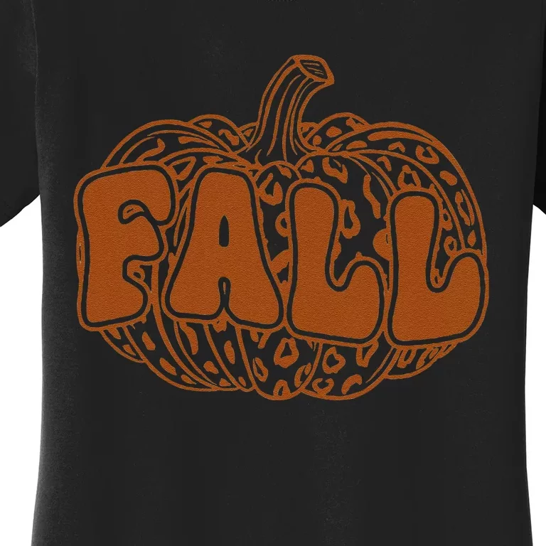 Fall Babe Retro Groovy Smile Face Autumn Leave Leopard Fall Women's T-Shirt