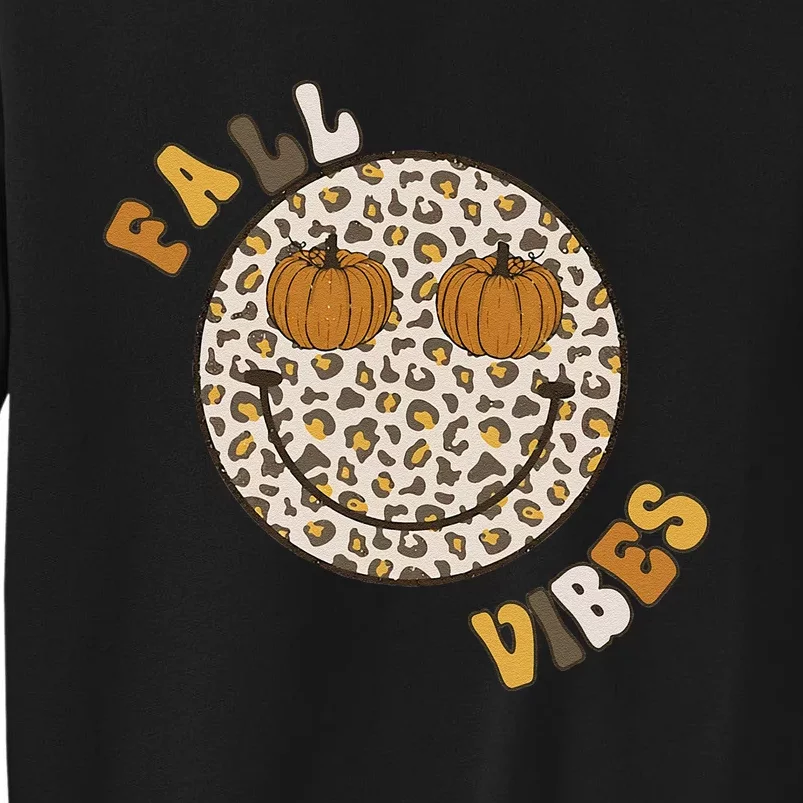 Fall Babe Retro Groovy Smile Face Autumn Leave Leopard Fall Sweatshirt