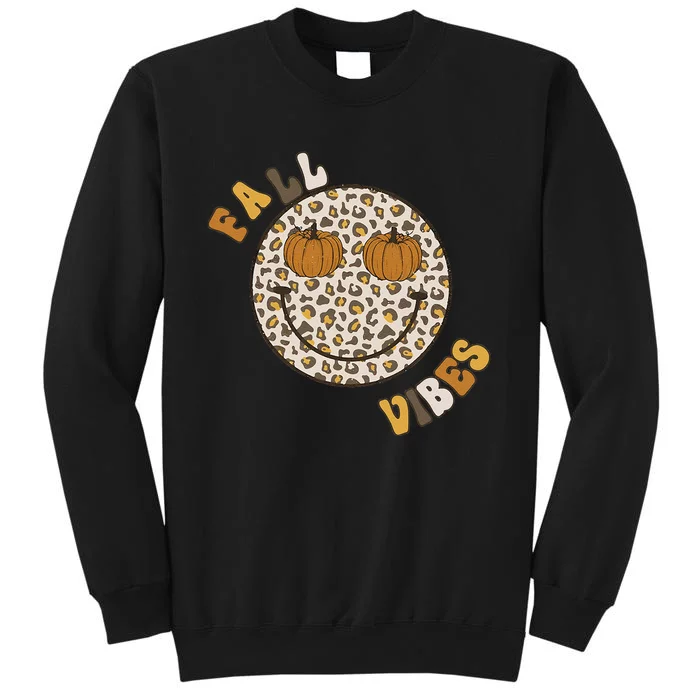 Fall Babe Retro Groovy Smile Face Autumn Leave Leopard Fall Sweatshirt