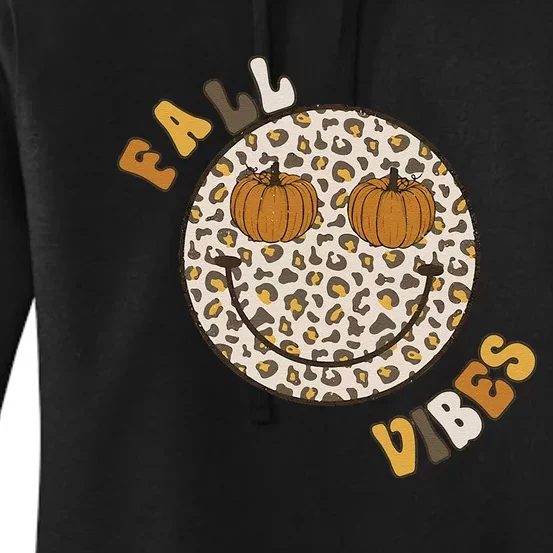 Fall Babe Retro Groovy Smile Face Autumn Leave Leopard Fall Women's Pullover Hoodie