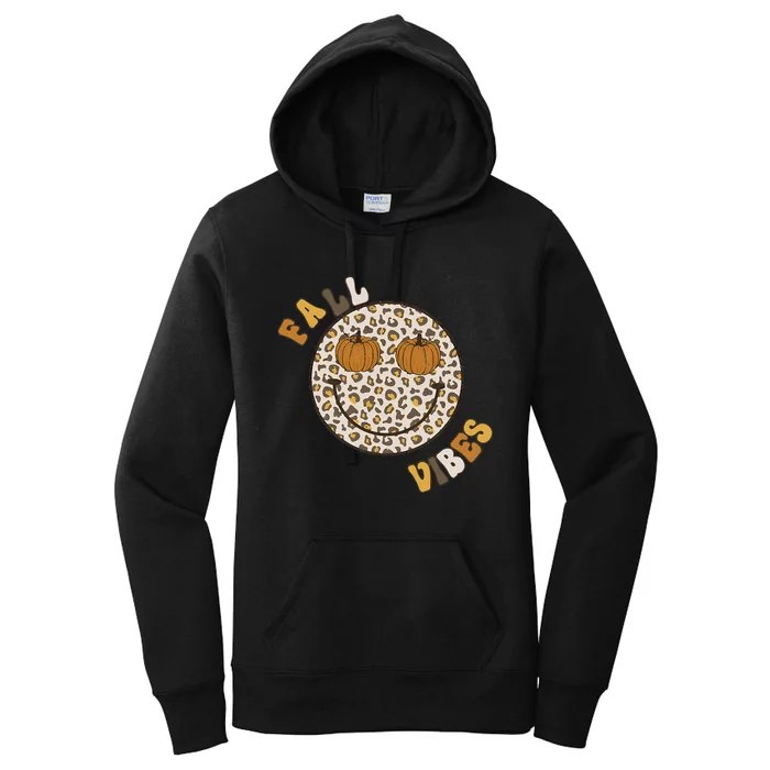 Fall Babe Retro Groovy Smile Face Autumn Leave Leopard Fall Women's Pullover Hoodie