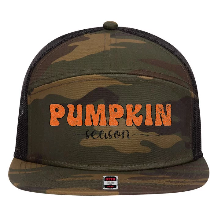 Fall Babe Retro Groovy Smile Face Autumn Leave Leopard Fall 7 Panel Mesh Trucker Snapback Hat