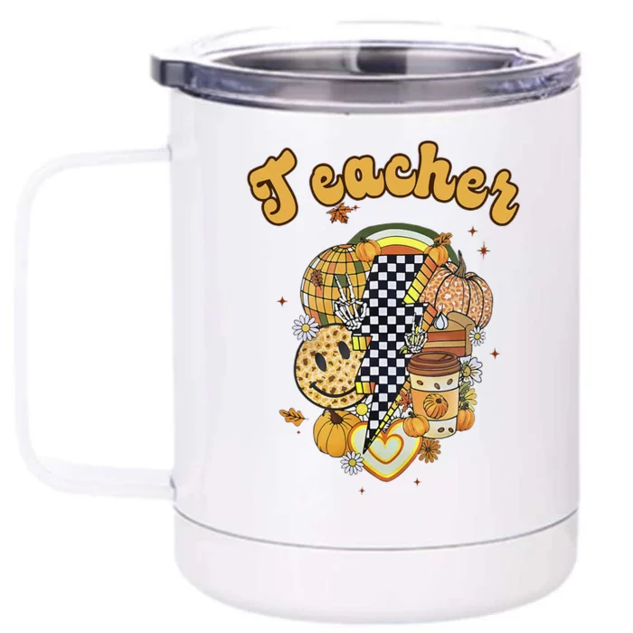 Fall Babe Retro Groovy Smile Face Autumn Leave Leopard Fall Front & Back 12oz Stainless Steel Tumbler Cup