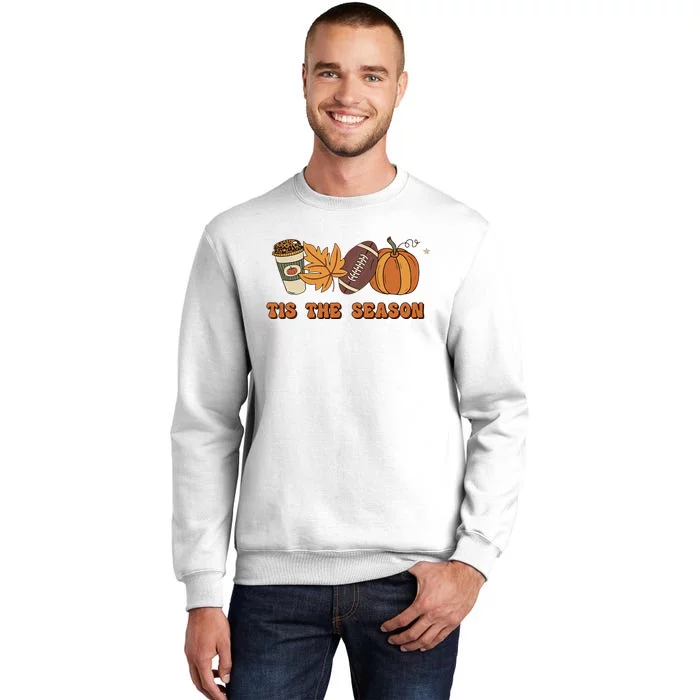 Fall Babe Retro Groovy Smile Face Autumn Leave Leopard Fall Sweatshirt