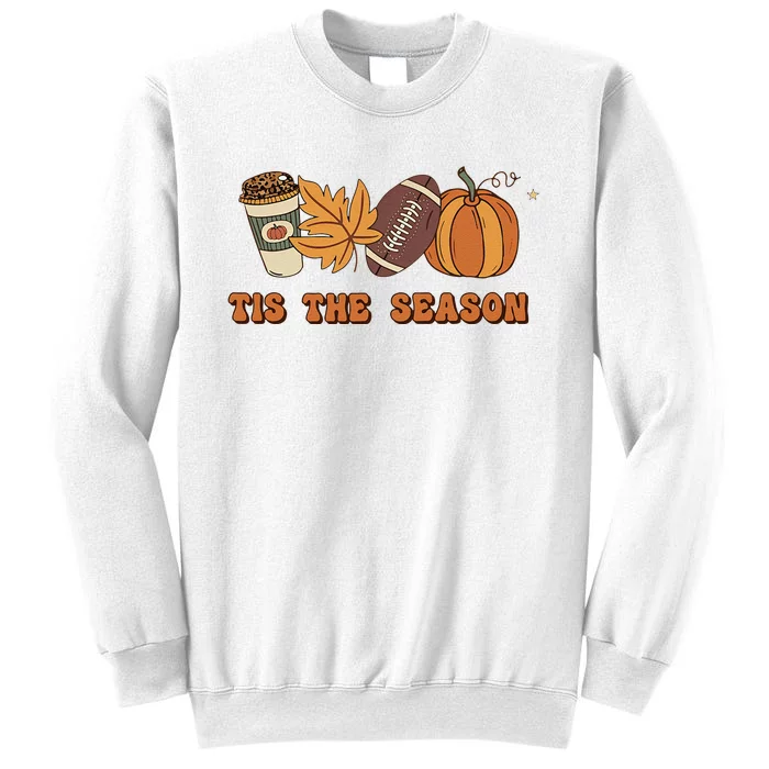 Fall Babe Retro Groovy Smile Face Autumn Leave Leopard Fall Sweatshirt