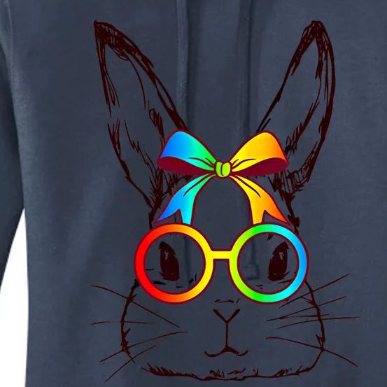 Funny Bunny Rabbit Face Tie Dye Glasses Happy Easter Day Cute Gift Women's Pullover Hoodie