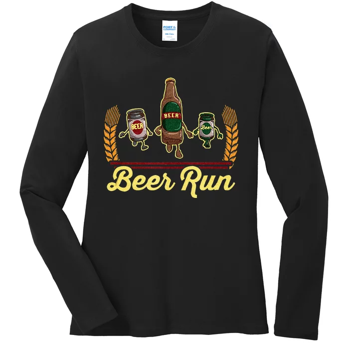 Funny Beer Running Gif BEER RUN Ladies Long Sleeve Shirt