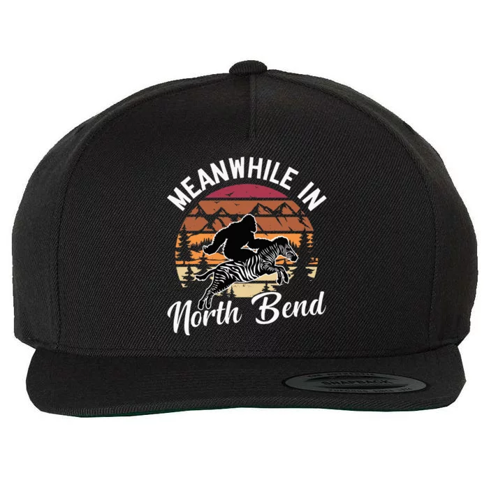 Funny Bigfoot Riding A Zebra Meanwhile In North Bend Wool Snapback Cap