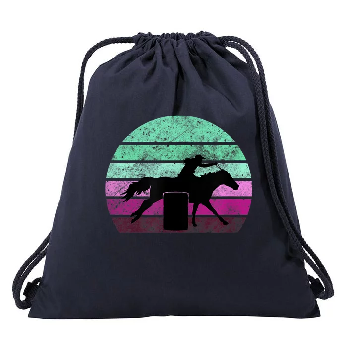 Funny Barrel Racing Gift Horse Lover Vintage Sunset Country Girl Gift Drawstring Bag