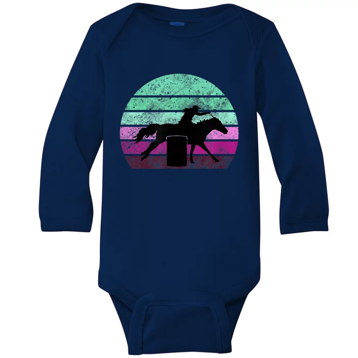 Funny Barrel Racing Gift Horse Lover Vintage Sunset Country Girl Gift Baby Long Sleeve Bodysuit