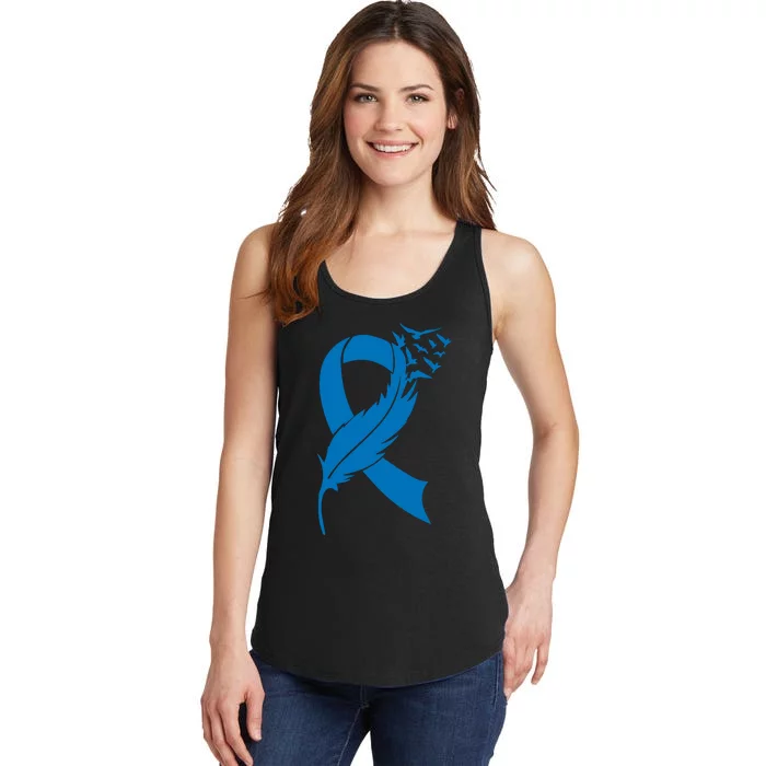 Feather Blue Ribbon Colon Cancer Ladies Essential Tank