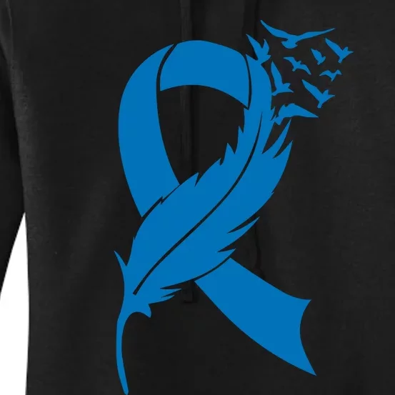 Feather Blue Ribbon Colon Cancer Women's Pullover Hoodie