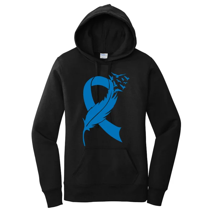 Feather Blue Ribbon Colon Cancer Women's Pullover Hoodie