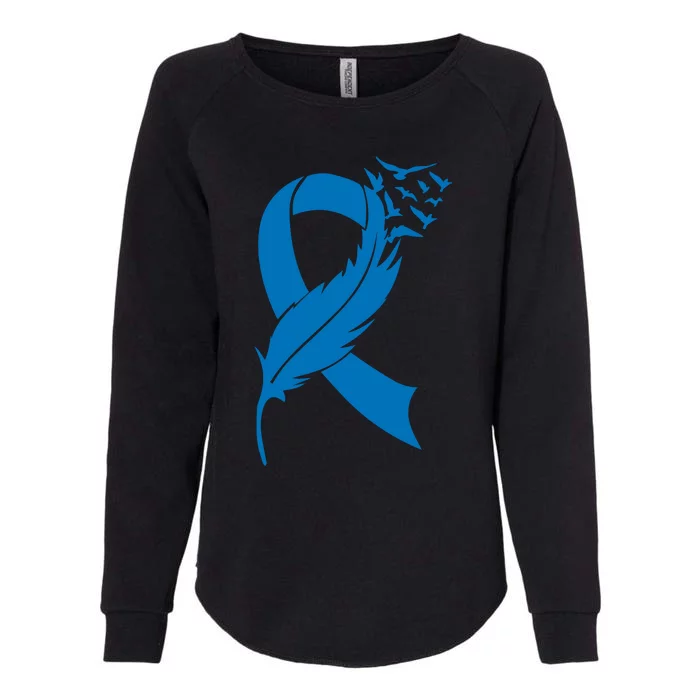 Feather Blue Ribbon Colon Cancer Womens California Wash Sweatshirt