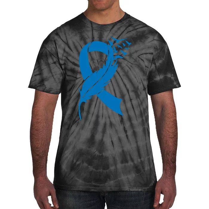 Feather Blue Ribbon Colon Cancer Tie-Dye T-Shirt