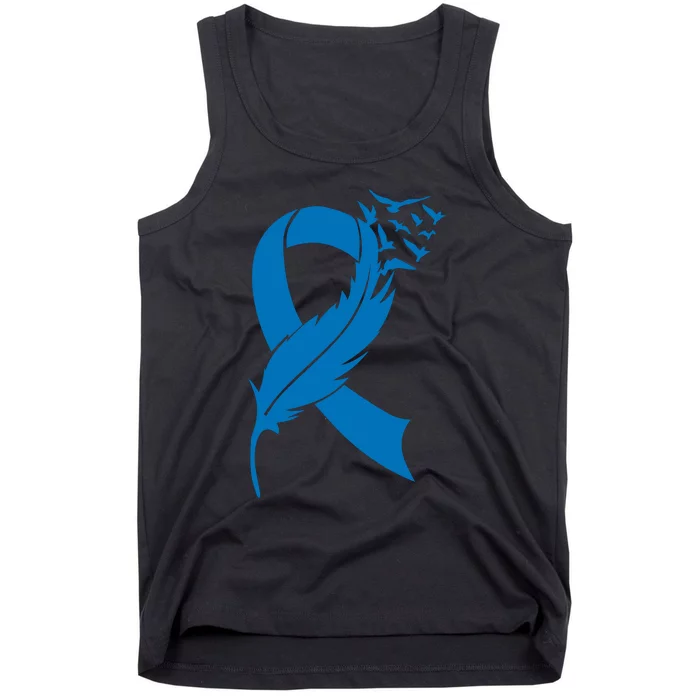 Feather Blue Ribbon Colon Cancer Tank Top